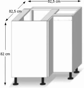Dolná rohová kuchynská skrinka Line White DR L - biely vysoký lesk / dub sonoma