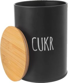 Orion Dóza na potraviny, plechová, čierna, s bambusovým vekom, 1,3l, CUKOR