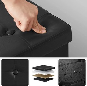 Taburetka 80 L, lavica s úložným priestorom, 76 x 38 x 38 cm, syntetická koža, čierna