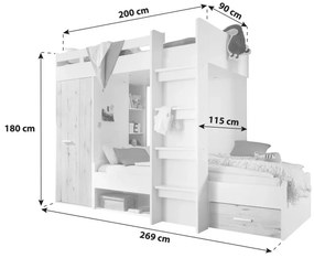 Detská poschodová posteľ 90 cm Mathers (biela + svetlosivá). Vlastná spoľahlivá doprava až k Vám domov. 1082825