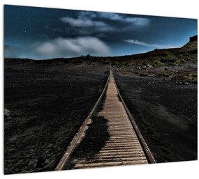 Sklenený obraz drevenej cesty za súmraku (70x50 cm)