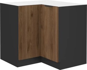 Dolná rohová kuchynská skrinka Monza, 90/90 cm, orech/čierna%