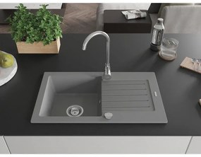 Mexen Pablo, 1-komorový granitový drez s odkvapkávačom 75x44 cm a kuchynskou batériou Telma, šedá, 6510-71-670200-00