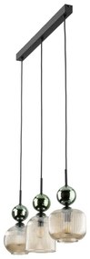 Luster na lanku SOPHIA 3xE14/10W/230V čierna/zelená/dýmová béžová
