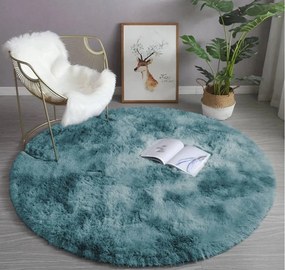 Okrúhly shaggy koberec s ombre efektom v tmavomodrej farbe Rozmer: 90 cm