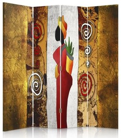 Ozdobný paraván Africká žena - 145x170 cm, štvordielny, klasický paraván