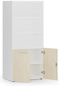 Kombinovaná kancelárska skriňa PRIMO WHITE, nízke dvere, 800 x 500 x 1781 mm, biela/breza