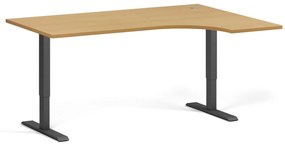 Rohový výškovo nastaviteľný stôl, 160x120 cm, 2 motory, L/P, čierna podnož, buk