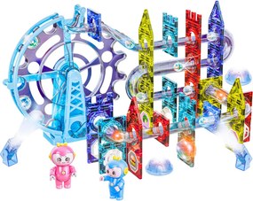 LEAN Toys Magnetické priestorové kocky, guľôčková dráha, postavičky, svietiace, 120 ks.