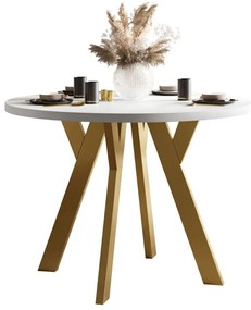 OKRÚHLY ROZKLADACÍ JEDÁLENSKÝ STÔL EWALD BIELY MATNÝ + ZLATE NOHY 100/140 cm