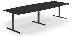 Nastaviteľný rokovací stôl QBUS, oválny, 3200x1200 mm, čierny rám, čierna