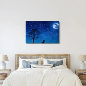 Obraz vlka vyjúci na mesiac (90x60 cm)