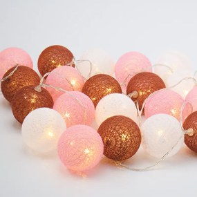 ACA Lighting LED girlanda - textilný ružovo-biele guličky, teplá biela, 2x batéria AA, 285 cm, IP20