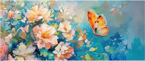Obraz - Motýľ a kvety, olejomaľba II. (120x50 cm)