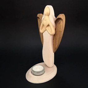 AMADEA Drevený svietnik anjel so srdcom, farebný, masívne drevo, výška 25 cm