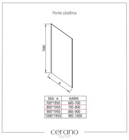 Cerano Porte, sprchová zástena ku sprchovému kútu 80x195 cm, 8mm číre sklo, čierny profil, CER-CER-413453