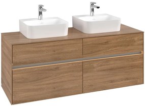 VILLEROY &amp; BOCH Collaro závesná skrinka pod dve umývadlá na dosku, 4 zásuvky, s LED osvetlením, 1400 x 500 x 548 mm, Oak Kansas, C103B0RH