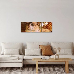 Obraz mačky v kvetináči (s hodinami) (90x30 cm)