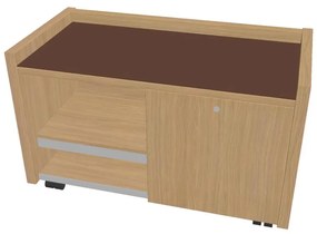 Mobilný kontajner Verno 100 x 50 cm so sklom, pravý, dub svetlý / hnedá