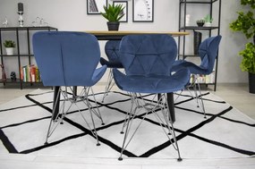 Zamatová jedálenská stolička Paris modrá so striebornými nohami