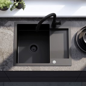 Rea Paul, 1-komorový oceľový drez 600x480x185 mm, čierna matná, ZLE-06011