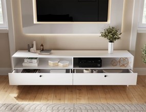 TV stolík s policou a skrinkami DULLUM 200x58cm, biely