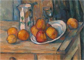 Sklenený obraz - Paul Cézanne, Still Life with Milk Jug and Fruit, reprodukcia (70x50 cm)