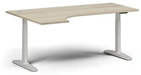 Výškovo nastaviteľný stôl, elektrický, 675-1325 mm, rohový ľavý, doska 1800x1200 mm, biela podnož, dub prírodný