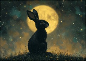 Sklenený obraz - Zajac s mesiacom (70x50 cm)