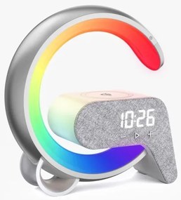 Immax 08987L-LEDRGB Stmievateľná lampa s budíkom a Qi nabíjaním 30W/230V strieborná