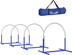 PawHut Cvičebný Set na Šikovnosť pre Psov, Set na Agility, 4-dielna sada pre starších psov, cvičebný set so spoločnou taškou, Modrá+Biela, 88 x 64 x 9
