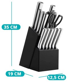 16-dielna súprava nožov z nehrdzavejúcej ocele v drevenom držiaku, s brúskou a nožnicami