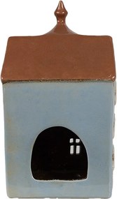 Modrý keramický svietnik na čajovú sviečku domček Amster Village - 13*9*22 cm