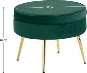 Luxusný taburet, smaragdová Velvet látka/chróm zlatý, Art-deco, NOBLIN TYP 1