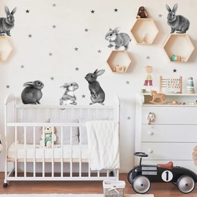 Nálepky na stenu - Sivé zajačiky do detskej izby