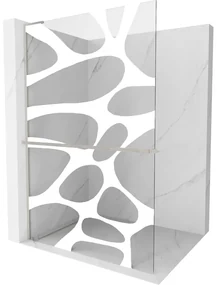 Mexen Kioto+ L, sprchová zástena Walk-In s poličkou a vešiakom 80 x 200 cm, 8mm číre sklo biely vzor, brúsená oceľ profil, 800-080-123-97-97