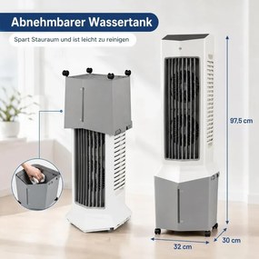 Vežový ventilátor 3 v 1 s ventilátorom, zvlhčovačom vzduchu a odparovacím chladičom s 2 chladiacimi vložkami