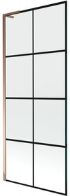 Mexen Next L, 1-krídlová vaňová zástena 80 x 150 cm, 6mm číre sklo-čierny vzor, ružové zlato profil, 895-080-000-03-77-60