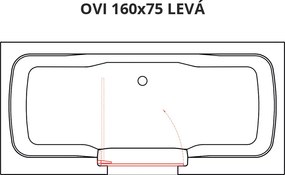 Vaňa s dvierkami Polimat OVI 160x75 ĽAVÁ s čiernym čelným krycím panelom + vaňový sifón automat s prepadom VABPS-ZU 70