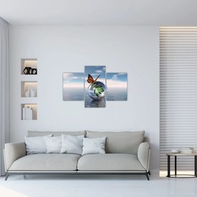 Obraz motýľa na sklenenej guli (90x60 cm)