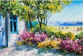 Obraz záhradky pred domom, olejomaľba (90x60 cm)