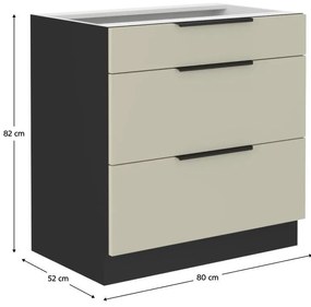Dolná kuchynská skrinka Arikona 80 D 3S BB (kašmír + čierna) . Vlastná spoľahlivá doprava až k Vám domov. 1097028