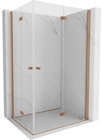 Mexen Mist-F Duo, skladací sprchový kút 85 x 100 cm, priehľadný, brúsená meď - 8A6-085L-100P-65-00