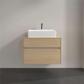 VILLEROY &amp; BOCH Collaro závesná skrinka pod umývadlo na dosku (umývadlo v strede), 2 zásuvky, s LED osvetlením, 800 x 500 x 548 mm, Nordic Oak, C124B0VJ