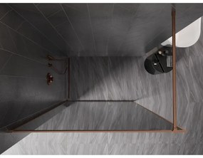 Mexen Kioto-F, sprchová zástena s rámom 140 x 202 cm, 8 mm šedé sklo, profil medená matná, 800-140-104-65-40