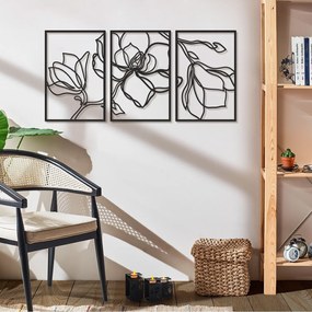 Nástěnná kovová dekorace Floral Line černá