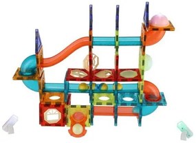 Guľôčková dráha magnetická plast 110  ks, 16 guľôčok + doplnky na batérie v krabici 36x28x9cm