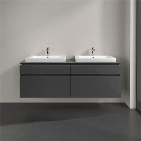 VILLEROY &amp; BOCH Legato závesná skrinka pod dve umývadlá, 4 zásuvky, 1600 x 500 x 550 mm, Glossy Grey, B69300FP