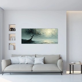Obraz - Olejomaľba stromu s oceánom (120x50 cm)