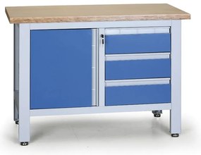 Pracovný stôl do dielne EXPERT, 3 zásuvky, 1 skrinka, 1200 x 600 x 860 - 900 mm, modrá